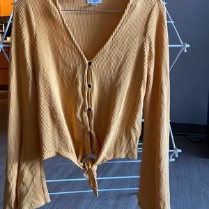 Yellow long bell sleeve button up top